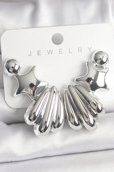 Gümüş Renk Yıldız Deniz Kabuğu Model CCB Plastik Kadın Küpe Seti ürün görseli