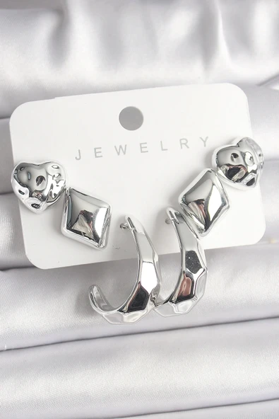 Gümüş Renk Kalp Halka Figür CCB Plastik Kadın Küpe Seti ürün görseli