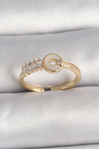 Pirinç Gold Renk Zirkon Taşlı Ayarlanabilir Kadın Yüzük