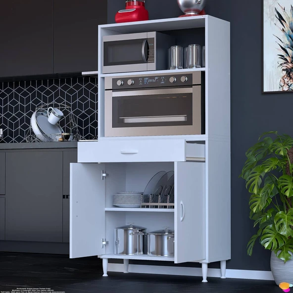 Modilayn VİO Fırın Dolabı (75x163,4x32.5 cm) Çekmeceli Kapaklı Mini/Midi Mikrodalga Mutfak Dolabı - Resim 3