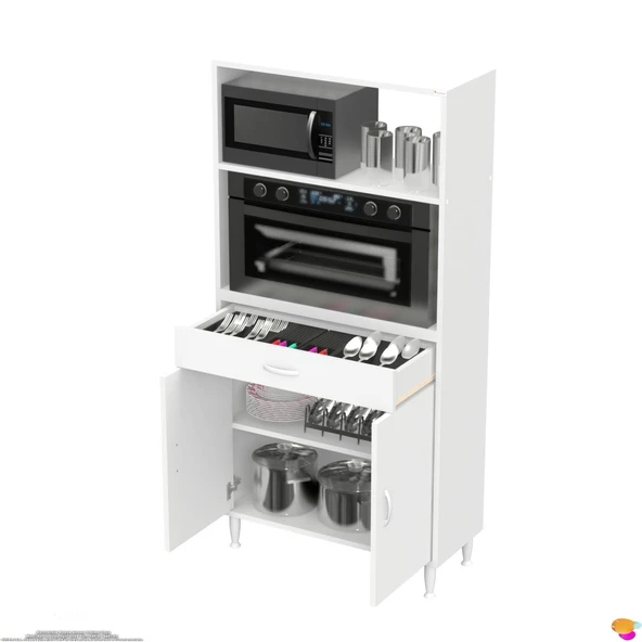 Modilayn VİO Fırın Dolabı (70x163,4x32.5 cm) Çekmeceli Kapaklı Mini/Midi Mikrodalga Mutfak Dolabı - 6