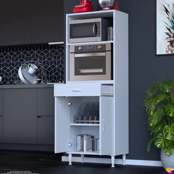 Modilayn VİO Fırın Dolabı (65x163,4x32.5 cm) Çekmeceli Kapaklı Mini/Midi Mikrodalga Mutfak Dolabı - 3