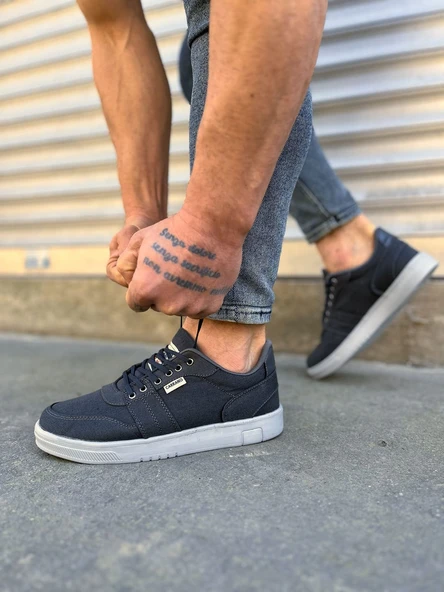 JET-0118 REX Bağcıklı Keten Kumaş Erkek Günlük Sneaker Ayakkabı KGT - Füme - Resim 2