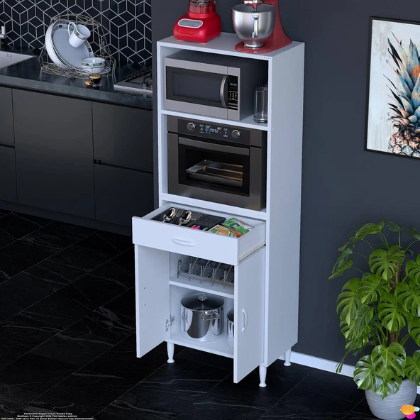 Modilayn VİO Fırın Dolabı (55x163,4x32.5 cm) Çekmeceli Kapaklı Mini/Midi Mikrodalga Mutfak Dolabı - Resim 2