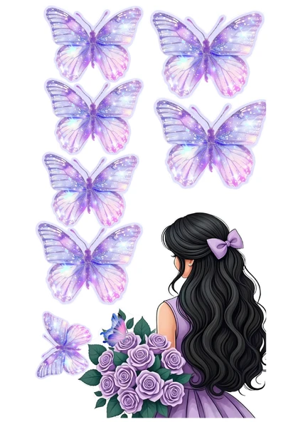 Kelebek ve Kız Yenilebilir Cupcake ve Pasta Resim Baskı ürün görseli