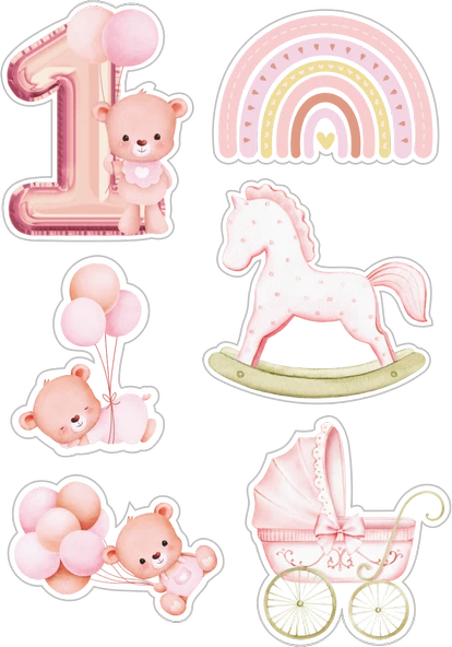 1 Yaş Pembe Yenilebilir Cupcake ve Pasta Resim Baskı ürün görseli