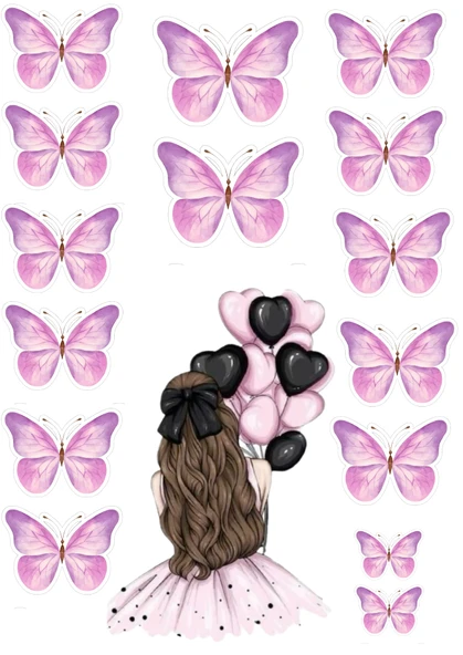 Kelebek ve Kız Yenilebilir Cupcake ve Pasta Resim Baskı ürün görseli