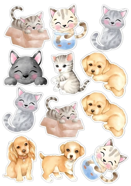 Kedi ve Köpekler Yenilebilir Cupcake ve Pasta Resim Baskı ürün görseli