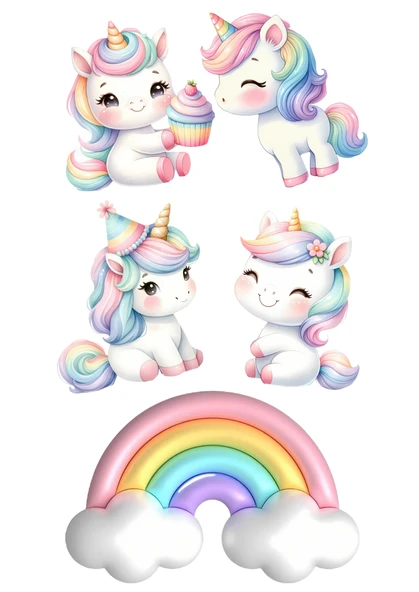 Unicorn Yenilebilir Cupcake ve Pasta Resim Baskı ürün görseli