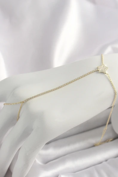 Pirinç Gold Renk Su Yolu Zirkon Taşlı Yıldız Model Kadın Şahmeran