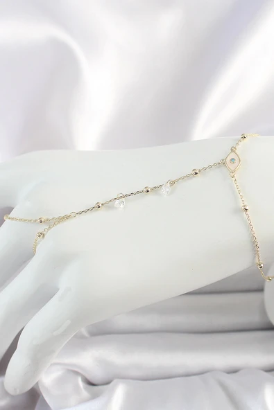 Pirinç Gold Renk Mavi Taşlı Göz Figür Topçuk Detaylı Kadın Şahmeran