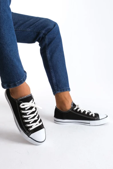 JET-0422 Luke Bağcıklı Keten Kumaş Erkek Günlük Sneaker Ayakkabı KBT - Siyah - Resim 2