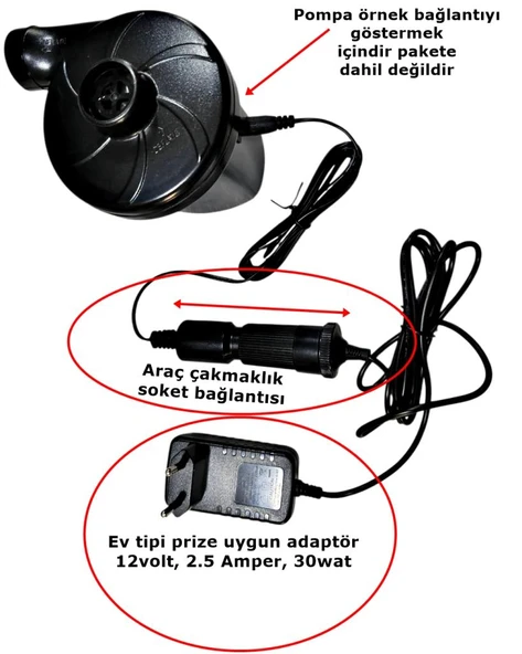 Yatak Pompa Adaptörü Çakmak Adaptörü Araç Çakmaklık Çevirici Ev Tipi 30W/2,5/12V - Resim 4