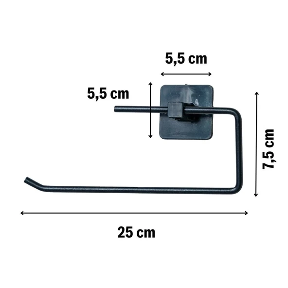 BUFFER® Kendiliğinden Yapışkanlı Siyah Paslanmaz Metal Rulo Havluluk Aparat - 4