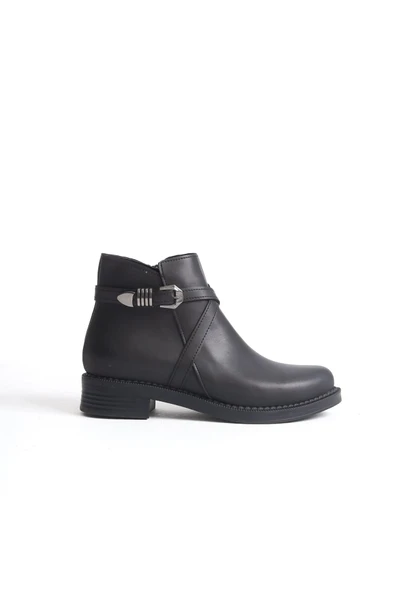 JET-ALMILA Fermuarlı Lastikli Ortopedik Taban TopukluKadın Bot CST - Siyah - Resim 6