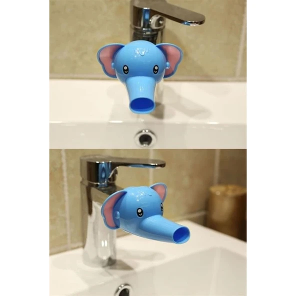 BUFFER® Çocuklar İçin Eğitici ve Güvenli Musluk Uzatıcı Genişletici Başlık Aparatı Fil Figürlü - Resim 8