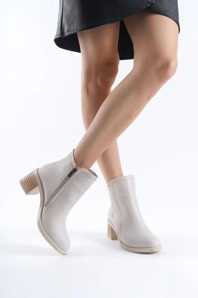 JET-LARISSA Fermuarlı Ortopedik Taban TopukluKadın Bot  CKT - Krem - Resim 2