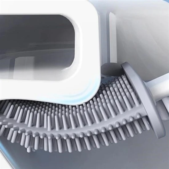 BUFFER® Duvara Monte Edilebilir Kapaklı Askılı Klozet Yumuşak Silikon Başlıklı Tuvalet Fırçası Seti - 4