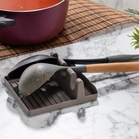 BUFFER® Tencere Kapak Tutuculu Kaşıklıklı Tencere Kapak Standı Pratik Kaşık Kepçe Altlık Düzenleyici - 7
