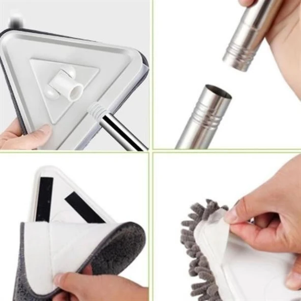 BUFFER® Teleskopik Saplı 150 cm Üçgen Mop Cam Duvar Tavan Fayans Parke Temizleyici Mop - 6
