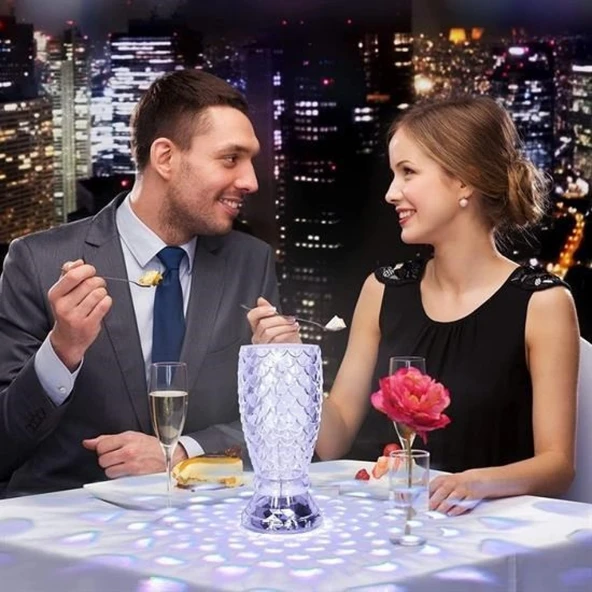 BUFFER® Balık Süzgeç Model USB Şarjlı Kumandalı 16Farklı Işık Modlu Masa Üstü Kristal Akrilik Led - 4