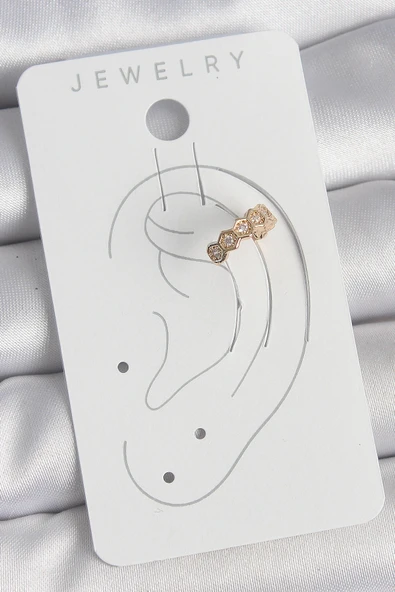 Pirinç Gold Renk Zirkon Taşlı Bal Peteği Model Kadın Kıkırdak Küpe - 2