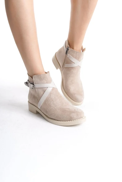 JET-ALMILA Fermuarlı Lastikli Ortopedik Taban Topuklu Süet Kadın Bot  STT - Ten ürün görseli