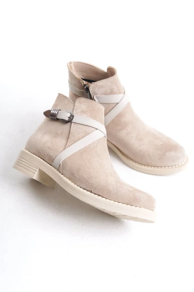 JET-ALMILA Fermuarlı Lastikli Ortopedik Taban Topuklu Süet Kadın Bot  STT - Ten - Resim 5