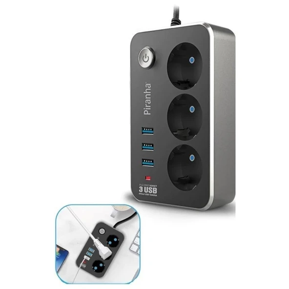 BUFFER® Isıya Dayanıklı Termal Akım Korumalı 2 Mt 10A 2500W 3lü Priz ve 3 Usbi 21A Uzatma Kablosu - 4