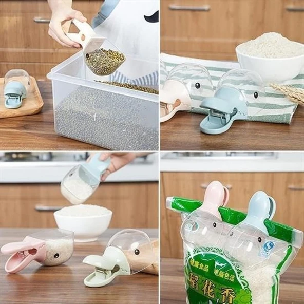 BUFFER® Ördek Tasarımlı Mandallı Tazelik Koruyan Ölçekli Kuru Mama Kaşığı Mama Ölçeği - 8