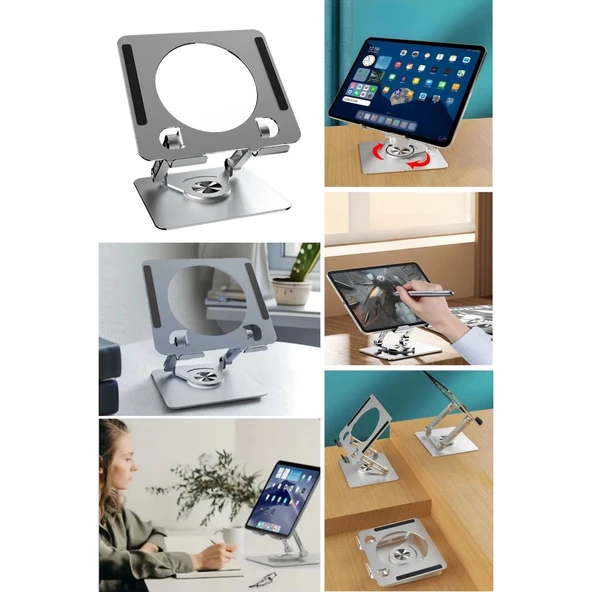 BUFFER® 360 Derece Dönebilen Yükseltilmiş Masaüstü Ayarlanabilir  Metal Tablet Standı - 6