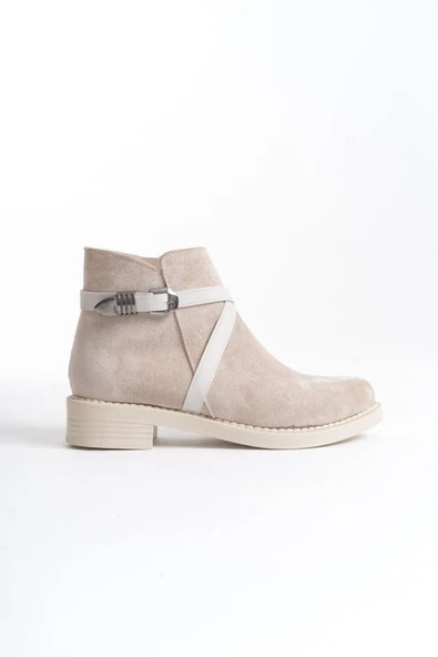 JET-ALMILA Fermuarlı Lastikli Ortopedik Taban Topuklu Süet Kadın Bot  STT - Ten - Resim 6