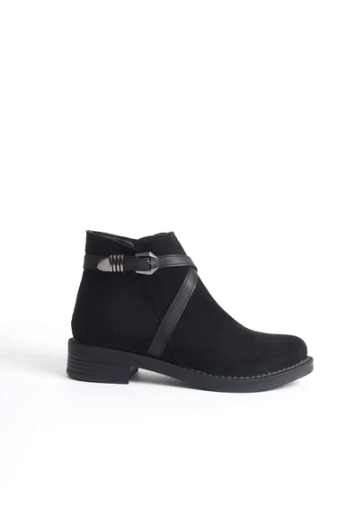 JET-ALMILA Fermuarlı Lastikli Ortopedik Taban Topuklu Süet Kadın Bot SST - Siyah - Resim 6