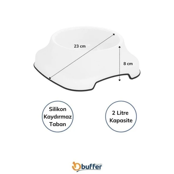 BUFFER® Silikon Kaydırmaz Taban Plastik Kedi ve Köpek Mama ve Su Kabı 2 L - 7