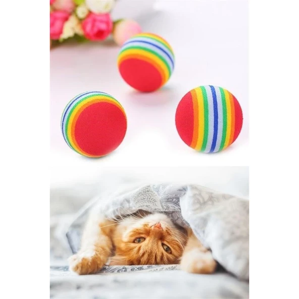 Buffer® 3lü Gökkuşağı Sünger Kedi Köpek Çiğneme Oyun Topu 4,2 cm - 8