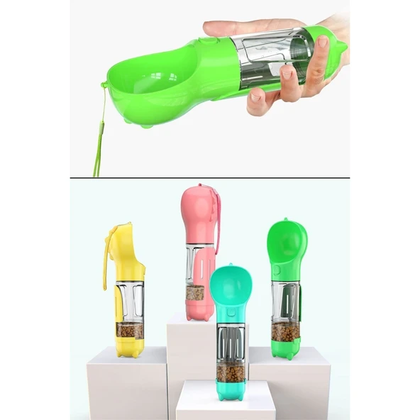 BUFFER® Taşınabilir Hazneli Mama Kaplı ,Kaka Poşetli Kedi,Köpek Suluğu-300ml - 8