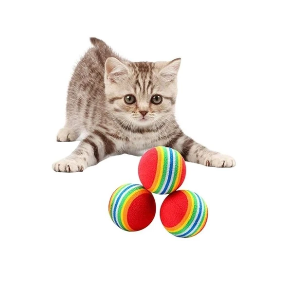 Buffer® 3lü Gökkuşağı Sünger Kedi Köpek Çiğneme Oyun Topu 4,2 cm - 7