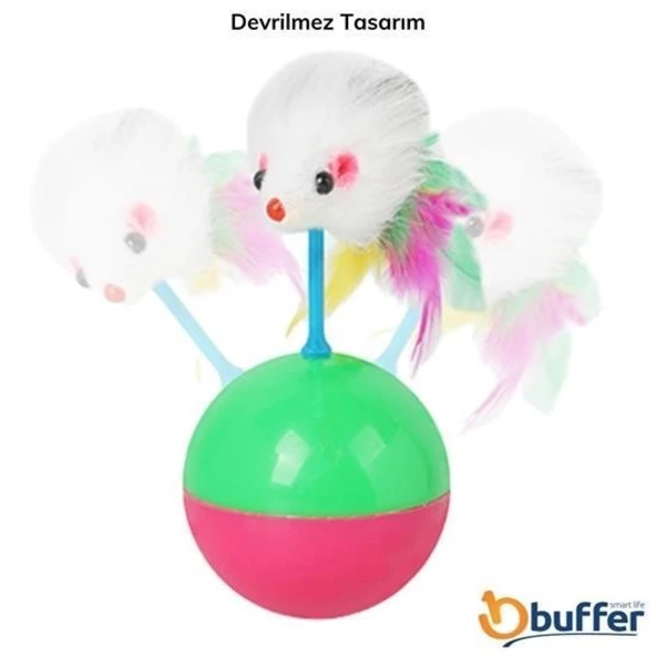 BUFFER® Kedi Oyun Topu Tüylü Fareli Hacı Yatmaz Eğitici Yavru Kedi Fare Kovalama Oyuncağı - 8