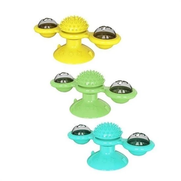 BUFFER® Pet Malzemeleri Vantuzlu Fırıldak Toplu Dönen Şeffaf Depo Tasarım İnteraktif Kedi Oyuncağı - 7