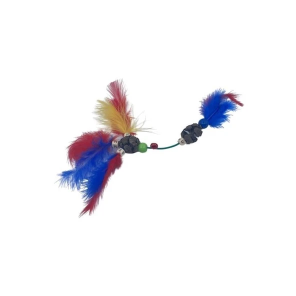 BUFFER® Tüylü Tahta Boncuklu Zilli Kedi Oyuncağı Çok Renkli Kedi Oyuncak - 3