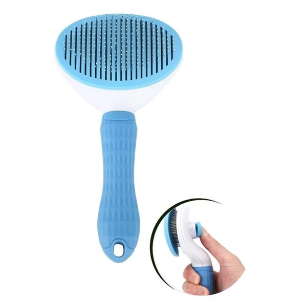 BUFFER® Kedi Köpek Tüy Toplayıcı Kendini Temizleyebilen Ergonomik Saplı Evcil Hayvan Tarağı Mavi - 7