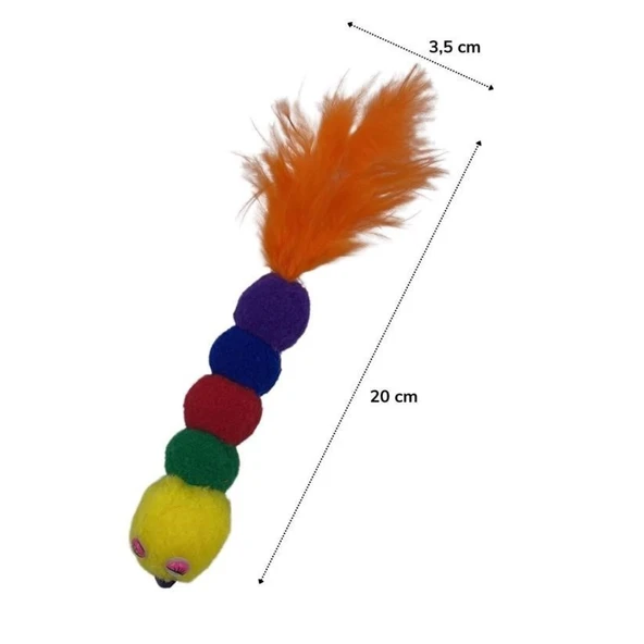 BUFFER® Yumuşacık İpli Tırtıl Şeklinde Rengarenk Sevimli Evcil Hayvan Oyuncağı - 6