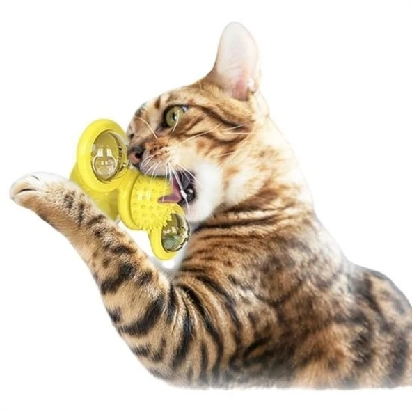 BUFFER® Pet Malzemeleri Vantuzlu Fırıldak Toplu Dönen Şeffaf Depo Tasarım İnteraktif Kedi Oyuncağı - 5