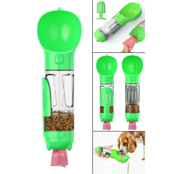 BUFFER® Taşınabilir Hazneli Mama Kaplı ,Kaka Poşetli Kedi,Köpek Suluğu-300ml - 6