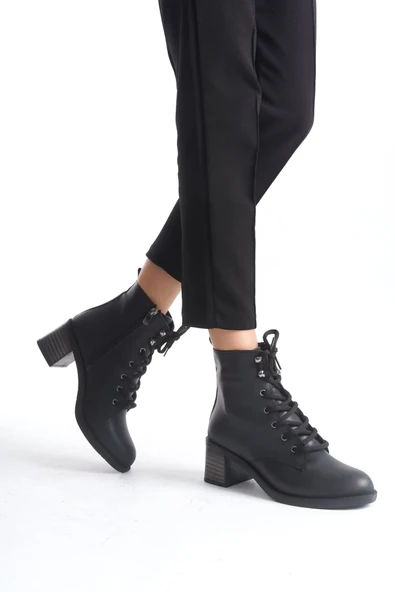 JET-LENA Bağcıklı Fermuarlı Ortopedik Taban TopukluKadın Bot  CST - Siyah - Resim 2