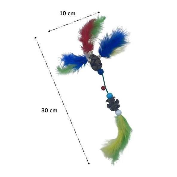 BUFFER® Tüylü Tahta Boncuklu Zilli Kedi Oyuncağı Çok Renkli Kedi Oyuncak - 4