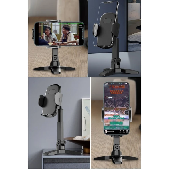BUFFER® Masaüstü Telefon Standı 360 Derece Dönebilen Başlıklı Ayaklı Telefon Tripodu - 7