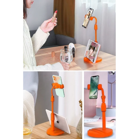 BUFFER® Masa Üstü Tablet ve Telefon Tutucu Plastik Aparat Turuncu Telefon Standı - 6