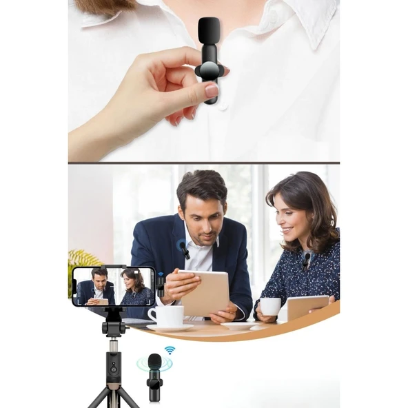 BUFFER® Type C Uyumlu İphone Dönüştürücülü Kablosuz Yaka Mikrofonu Android ve İphone Uyumlu Mini Mikrofon - 7