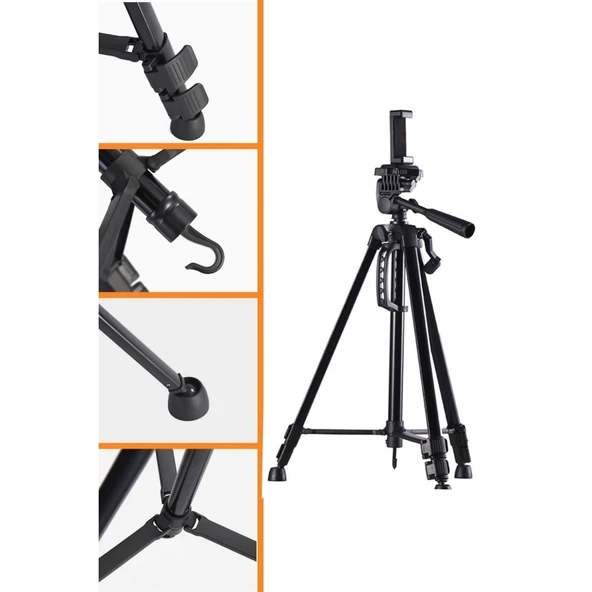 BUFFER® Telefon ve Fotoğraf Makinası Takılabilen Bluetooth Kumandalı 146 cm Tripod - 8